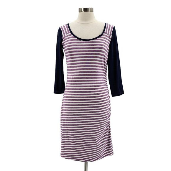 Columbia PFG Omni-Wick Striped Purple White Ruched Dress Womens Medium - Picture 1 of 7